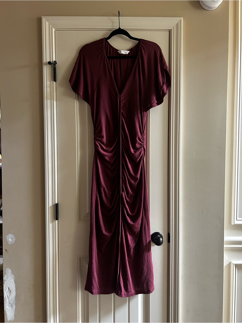 Soft Joie Deep Burgundy Ruched V-Neck Maxi Dress